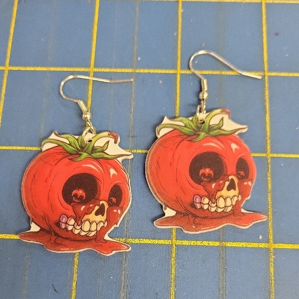 Scary Horror Tomatoes Dangle 1.25" Earrings